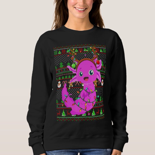 Ugly Xmas Sweater Style Lighting Axolotl Christmas T Shirt (Framsida)
