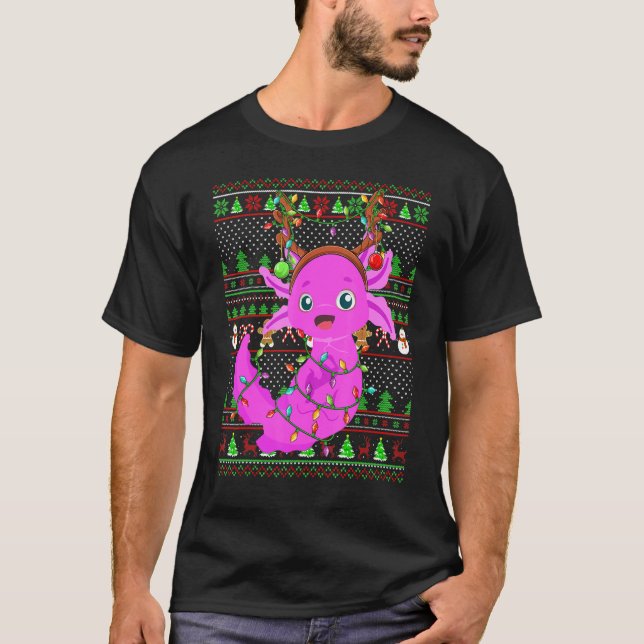 Ugly Xmas Sweater Style Lighting Axolotl Christmas T Shirt (Framsida)