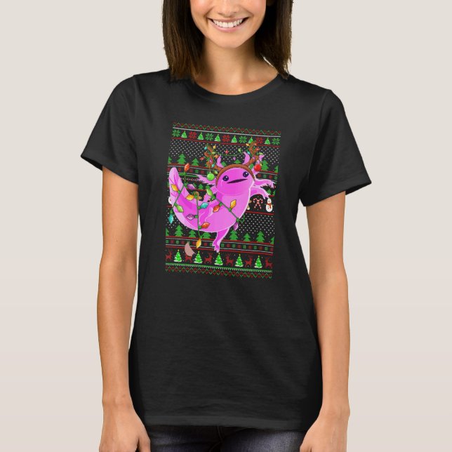 Ugly Xmas Sweater Style Lighting Axolotl Christmas T Shirt (Framsida)