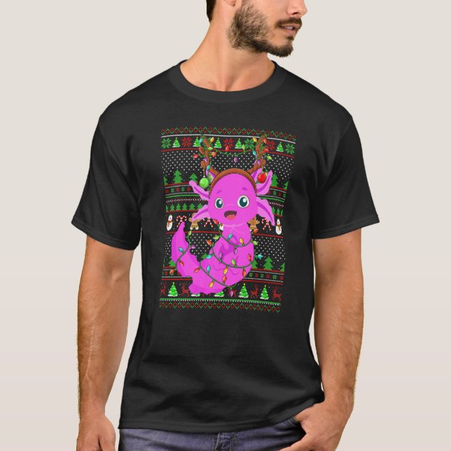 Ugly Xmas Sweater Style Lighting Axolotl Christmas T Shirt (Framsida)