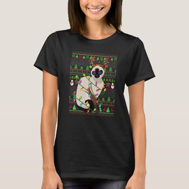 Ugly Xmas Sweater Style Lighting Balinese Cat Chri T Shirt (Framsida)