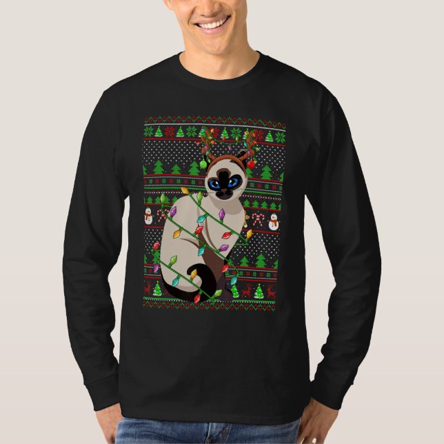 Ugly Xmas Sweater Style Lighting Balinese Cat Chri T Shirt (Framsida)