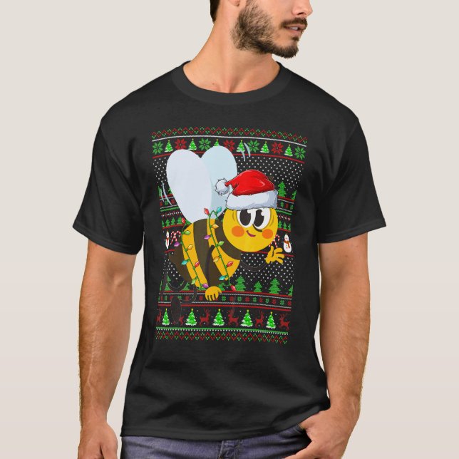 Ugly Xmas Sweater Style Lighting Bee Christmas T Shirt (Framsida)
