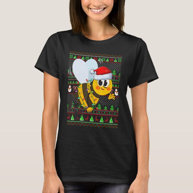 Ugly Xmas Sweater Style Lighting Bee Christmas T Shirt (Framsida)
