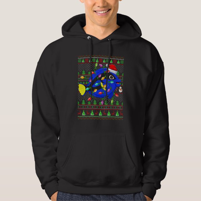 Ugly Xmas Sweater Style Lighting Blue Tang Fish Ch Hoodie (Framsida)