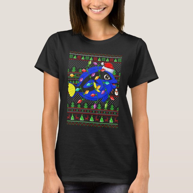 Ugly Xmas Sweater Style Lighting Blue Tang Fish Ch T Shirt (Framsida)