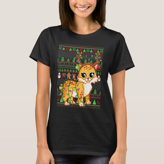 Ugly Xmas Sweater Style Lighting Bobcat Christmas T Shirt (Framsida)