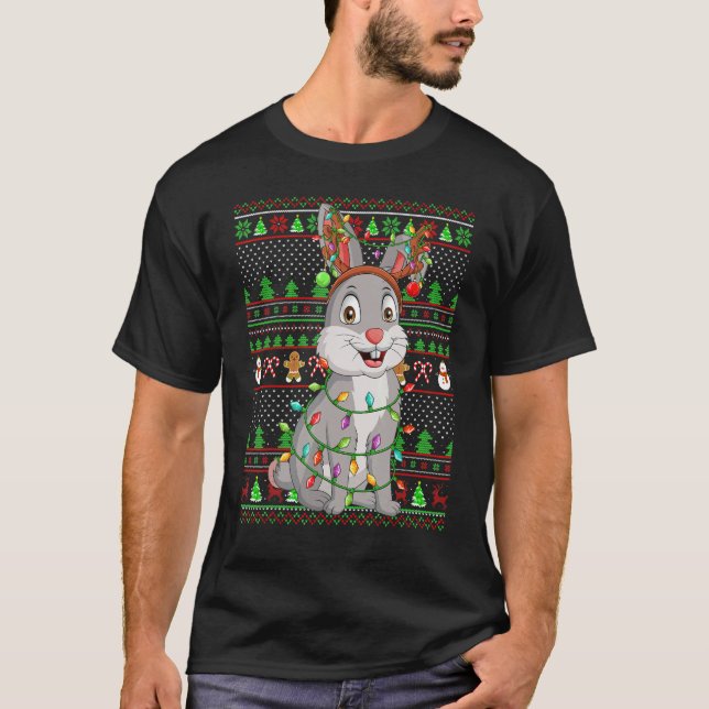 Ugly Xmas Sweater Style Lighting Bunny Christmas T Shirt (Framsida)