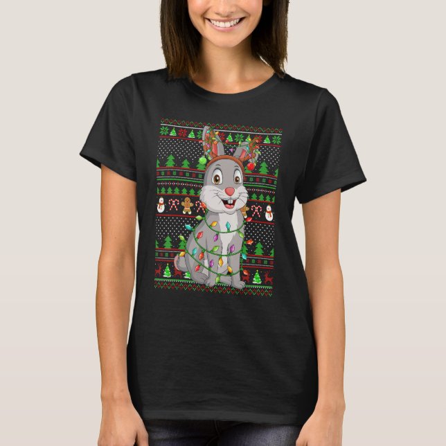 Ugly Xmas Sweater Style Lighting Bunny Christmas T Shirt (Framsida)