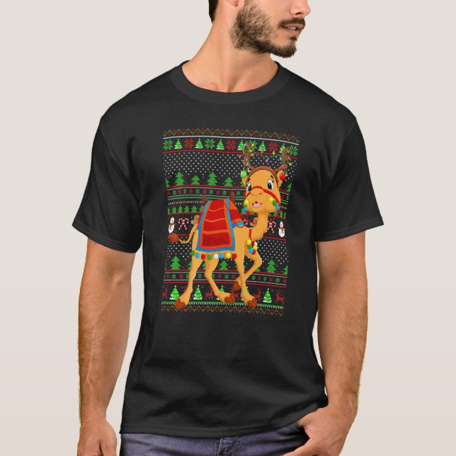 Ugly Xmas Sweater Style Lighting Camel Christmas   T Shirt (Framsida)