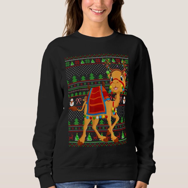 Ugly Xmas Sweater Style Lighting Camel Christmas T Shirt (Framsida)