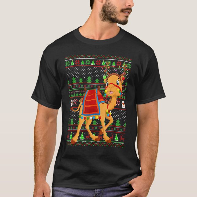 Ugly Xmas Sweater Style Lighting Camel Christmas T Shirt (Framsida)