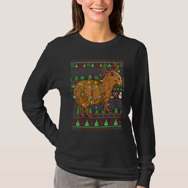 Ugly Xmas Sweater Style Lighting Capybara Christma T Shirt (Framsida)