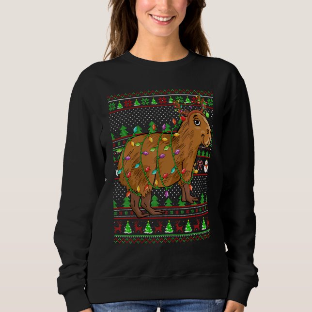 Ugly Xmas Sweater Style Lighting Capybara Christma T Shirt (Framsida)