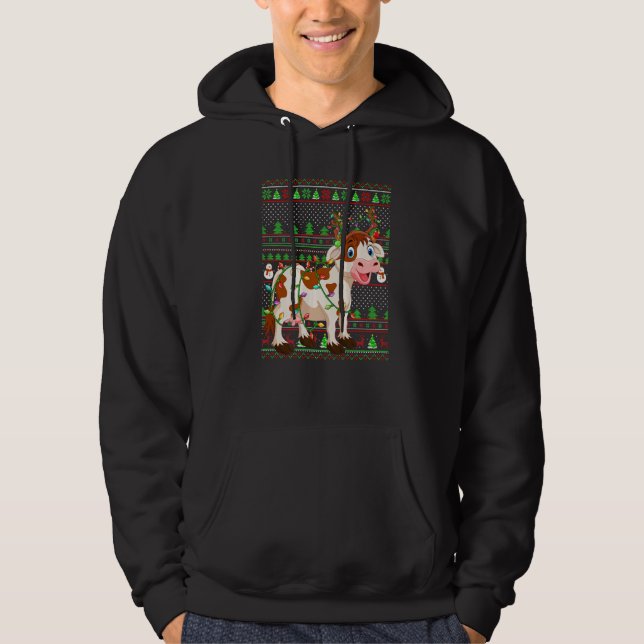 Ugly Xmas Sweater Style Lighting Cattle Christmas  Hoodie (Framsida)