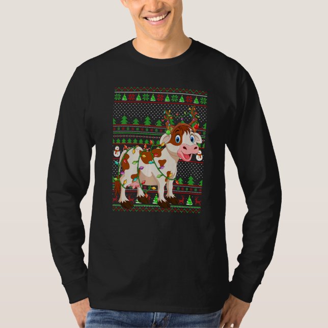 Ugly Xmas Sweater Style Lighting Cattle Christmas  T Shirt (Framsida)