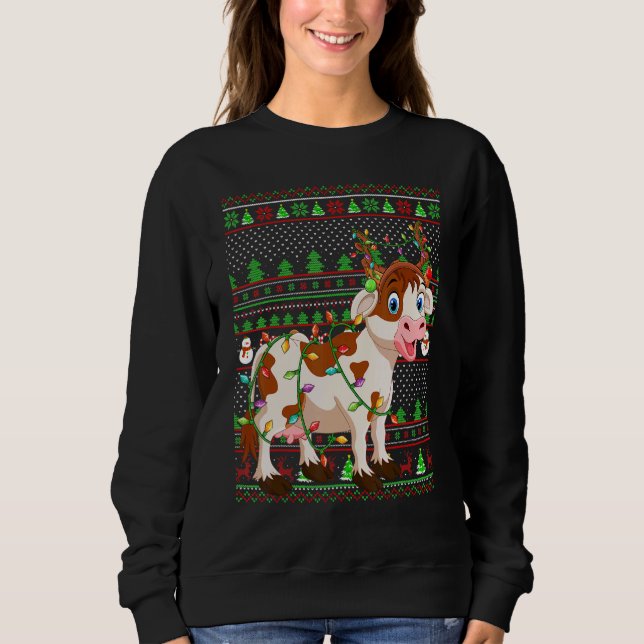 Ugly Xmas Sweater Style Lighting Cattle Christmas T Shirt (Framsida)