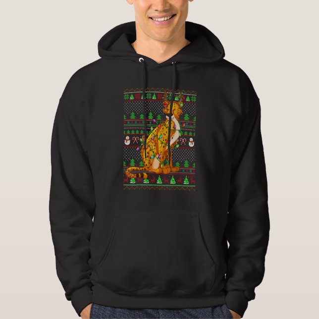 Ugly Xmas Sweater Style Lighting Cheetah Christmas Hoodie (Framsida)