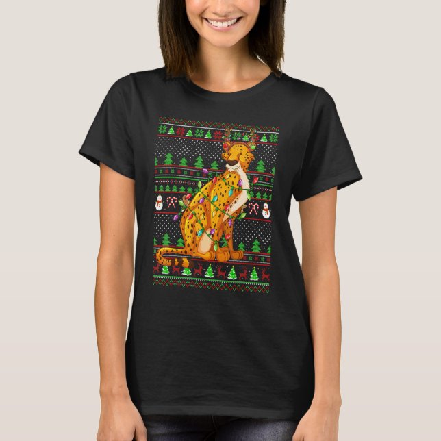 Ugly Xmas Sweater Style Lighting Cheetah Christmas T Shirt (Framsida)