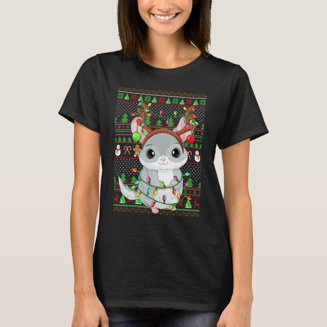 Ugly Xmas Sweater Style Lighting Chinchilla Christ T Shirt (Framsida)
