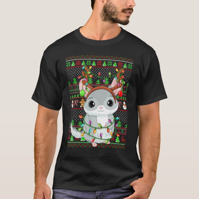Ugly Xmas Sweater Style Lighting Chinchilla Christ T Shirt (Framsida)