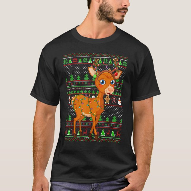 Ugly Xmas Sweater Style Lighting Deer Christmas T Shirt (Framsida)