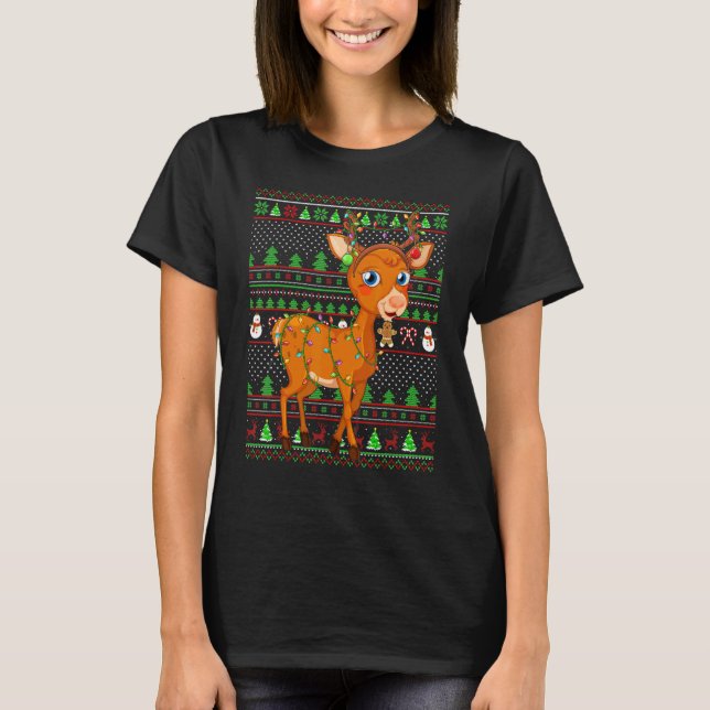 Ugly Xmas Sweater Style Lighting Deer Christmas T Shirt (Framsida)