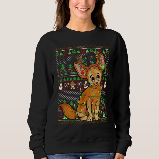 Ugly Xmas Sweater Style Lighting Fennec Fox Christ T Shirt (Framsida)