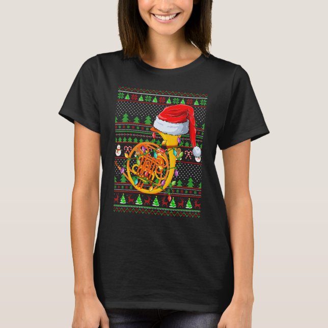 Ugly Xmas Sweater Style Lighting French Horn Chris T Shirt (Framsida)