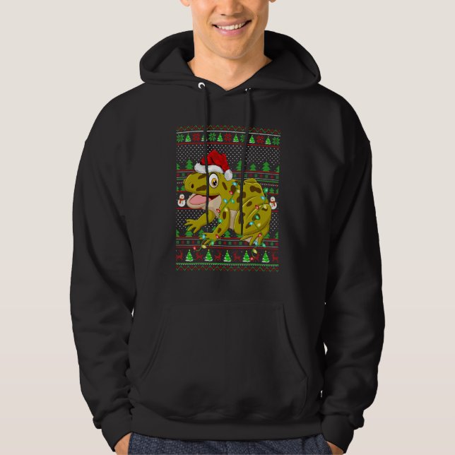 Ugly Xmas Sweater Style Lighting Frog Christmas Hoodie (Framsida)