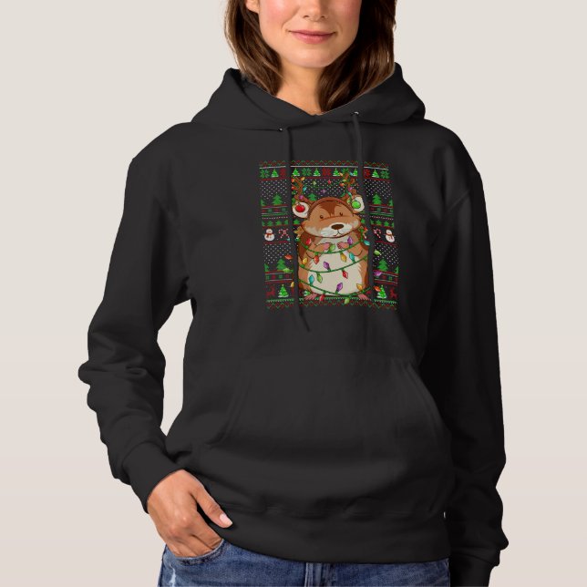 Ugly Xmas Sweater Style Lighting Gerbil Christmas T Shirt (Framsida)