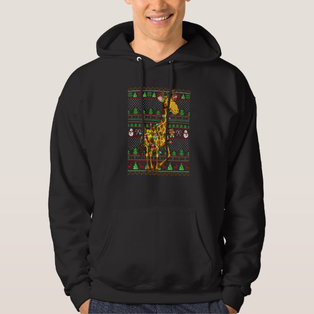 Ugly Xmas Sweater Style Lighting Giraffe Christmas Hoodie (Framsida)