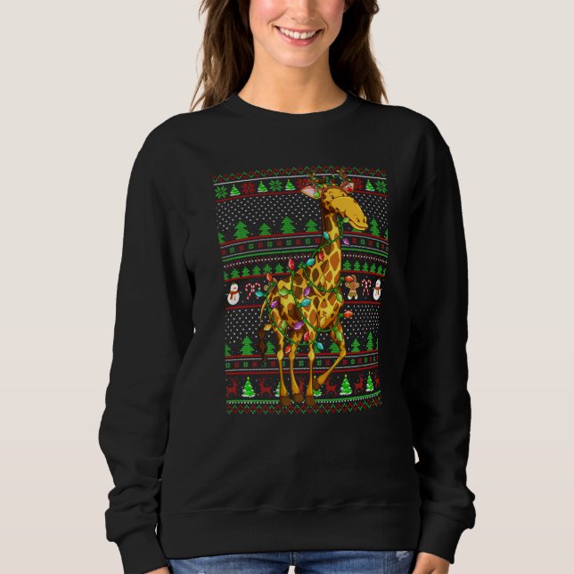 Ugly Xmas Sweater Style Lighting Giraffe Christmas T Shirt (Framsida)