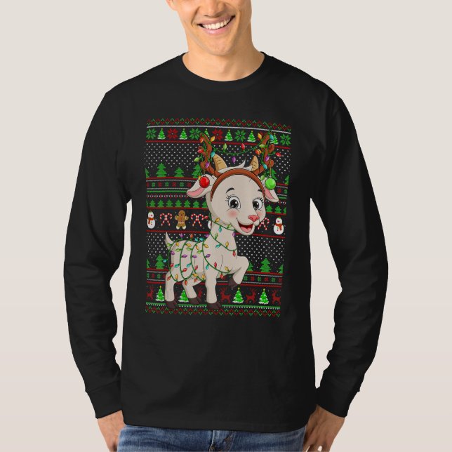 Ugly Xmas Sweater Style Lighting Goat Christmas T Shirt (Framsida)