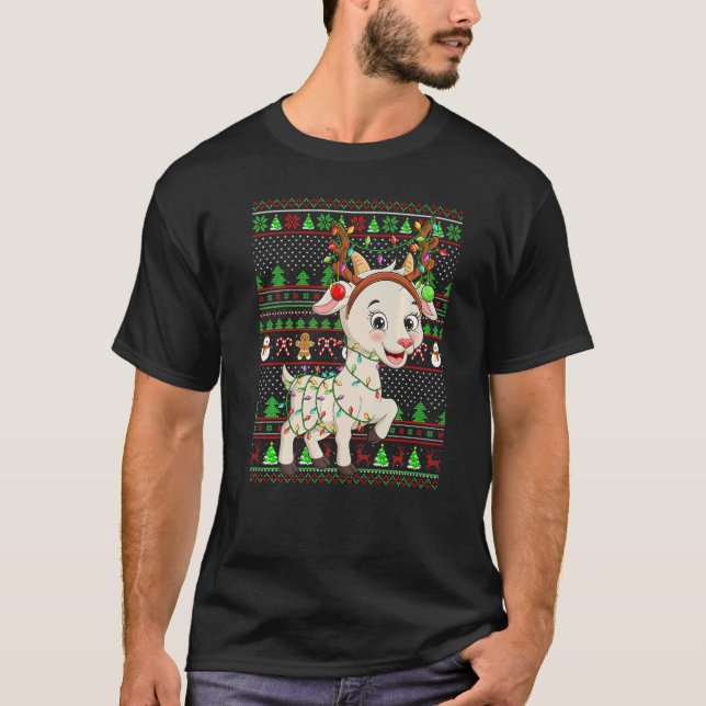 Ugly Xmas Sweater Style Lighting Goat Christmas T Shirt (Framsida)