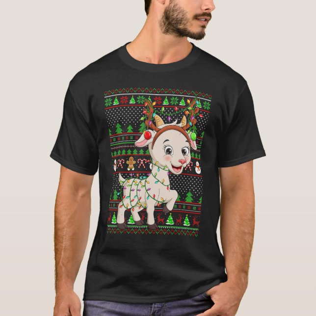 Ugly Xmas Sweater Style Lighting Goat Christmas T Shirt (Framsida)