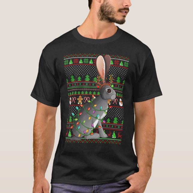 Ugly Xmas Sweater Style Lighting Hare Christmas T Shirt (Framsida)