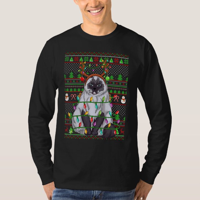 Ugly Xmas Sweater Style Lighting Himalayan Cat Chr T Shirt (Framsida)