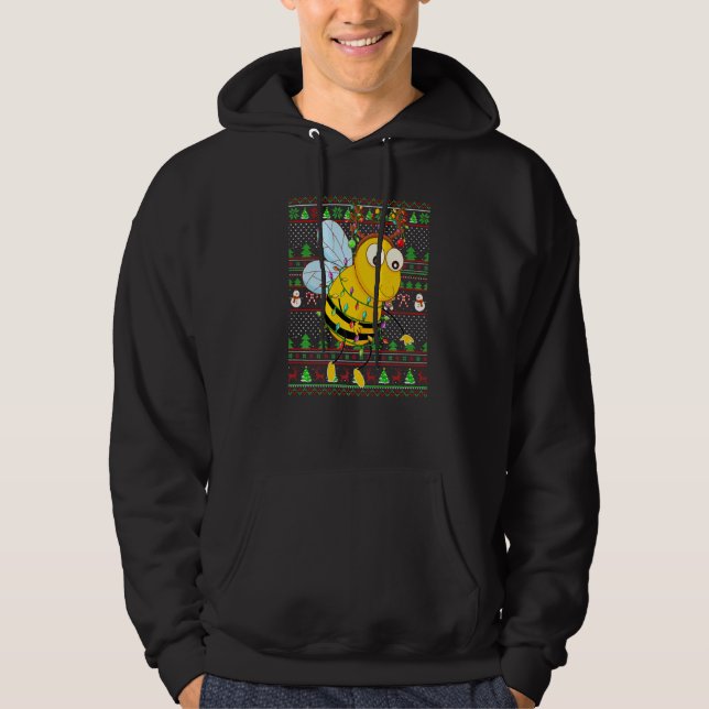 Ugly Xmas Sweater Style Lighting Honeybee Christma Hoodie (Framsida)