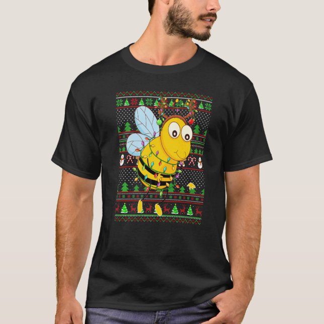 Ugly Xmas Sweater Style Lighting Honeybee Christma T Shirt (Framsida)