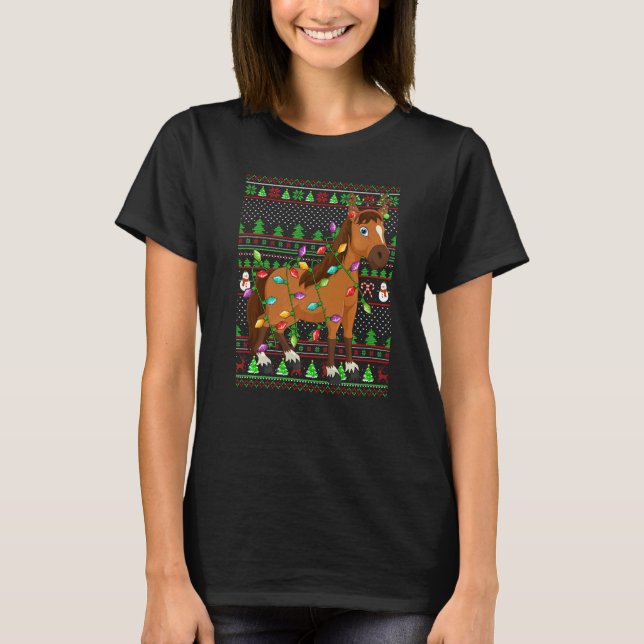Ugly Xmas Sweater Style Lighting Horse Christmas T Shirt (Framsida)