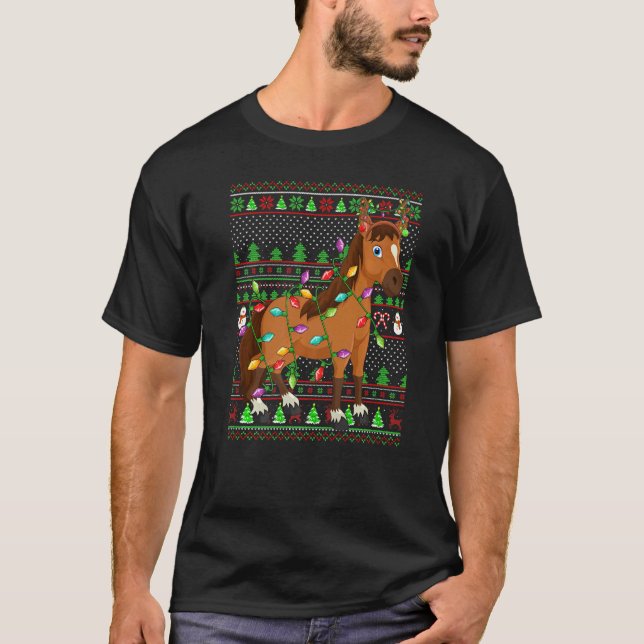Ugly Xmas Sweater Style Lighting Horse Christmas T Shirt (Framsida)