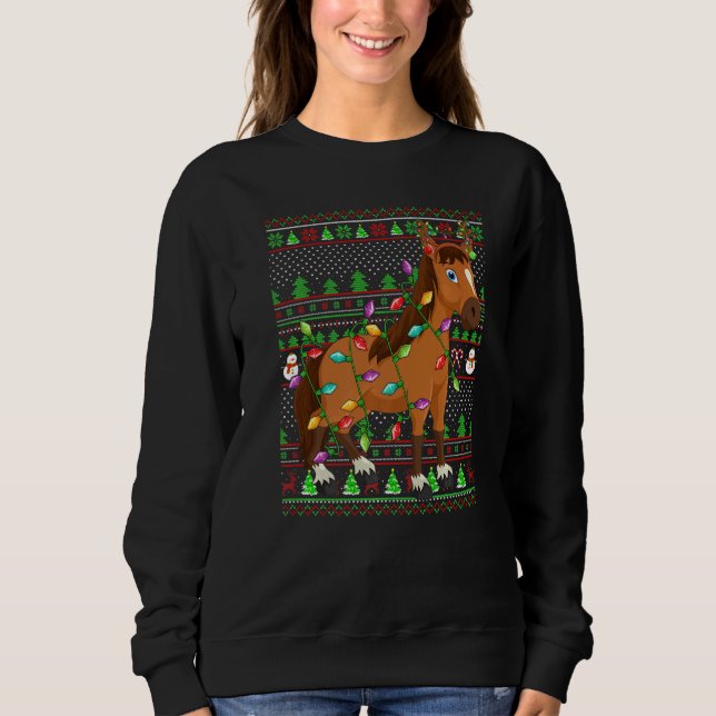 Ugly Xmas Sweater Style Lighting Horse Christmas T Shirt (Framsida)