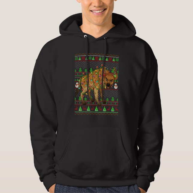 Ugly Xmas Sweater Style Lighting Hyena Christmas Hoodie (Framsida)