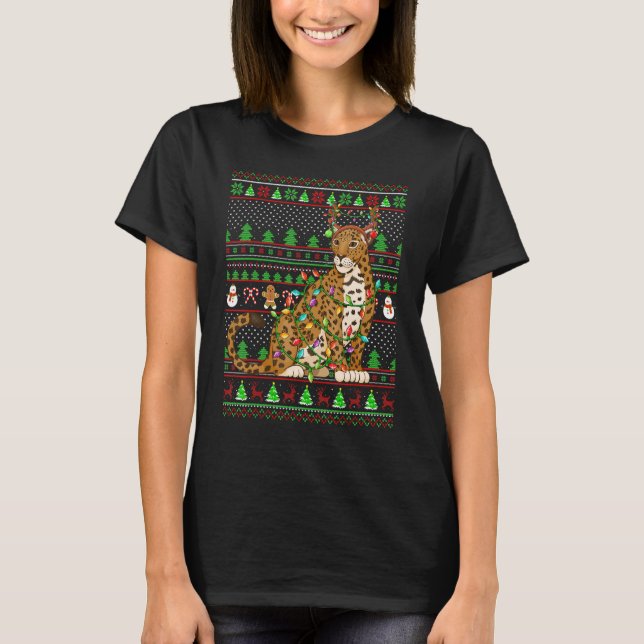 Ugly Xmas Sweater Style Lighting Jaguar Christmas T Shirt (Framsida)