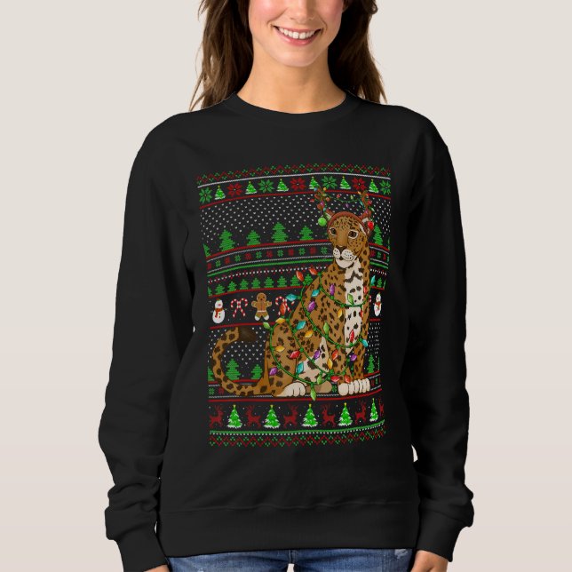 Ugly Xmas Sweater Style Lighting Jaguar Christmas T Shirt (Framsida)