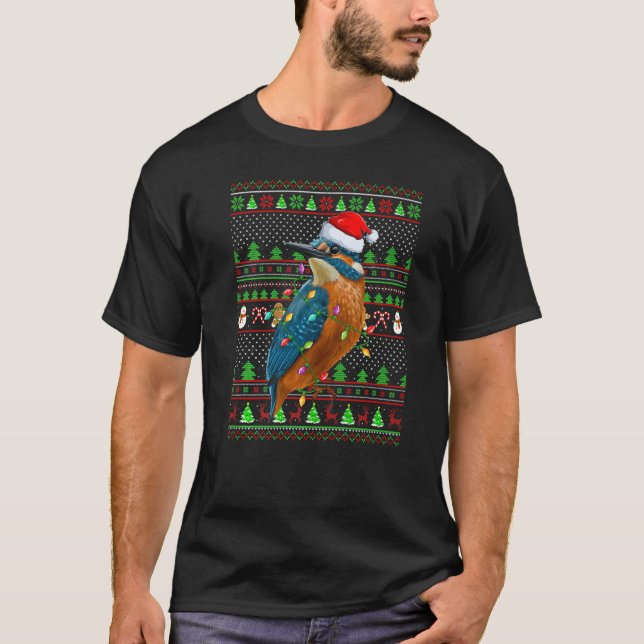 Ugly Xmas Sweater Style Lighting Kingfisher Bird C T Shirt (Framsida)