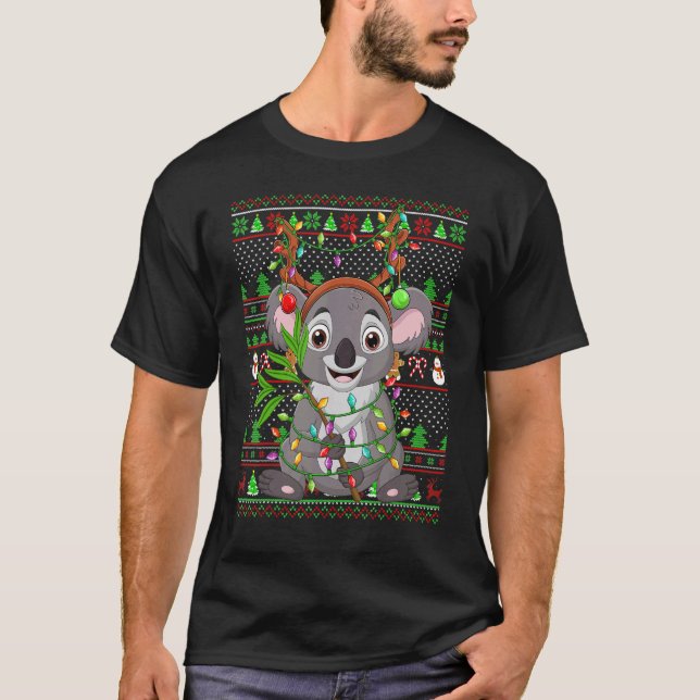 Ugly Xmas Sweater Style Lighting Koala Christmas T Shirt (Framsida)