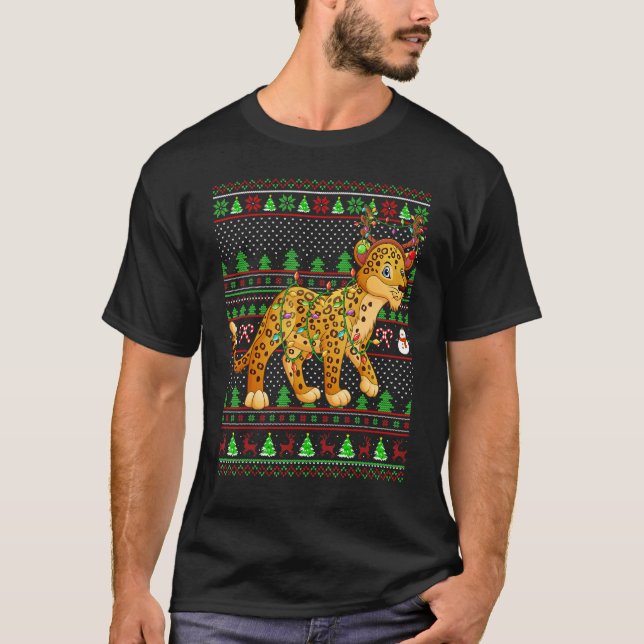 Ugly Xmas Sweater Style Lighting Leopard Christmas T Shirt (Framsida)