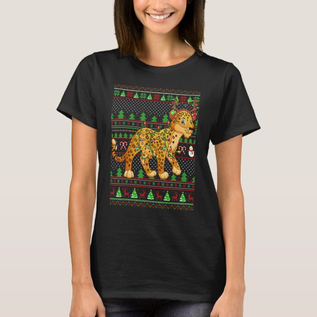 Ugly Xmas Sweater Style Lighting Leopard Christmas T Shirt (Framsida)